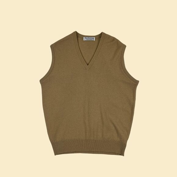 90s Burberrys sweater vest, vintage 42" beige lambswool Scotland made knit vest - Picture 1 of 9